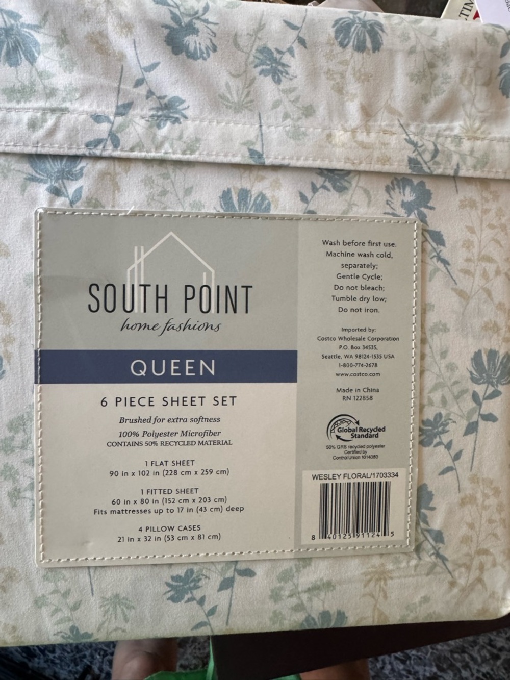 South Point Queen 6-Piece Sheet Set in Light Blue Floral